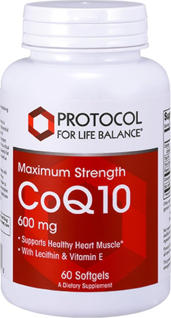 PROTOCOL FOR LIFE BALANCE CoQ10 600mg - med vitamin E & Soy Lecithin - CoQ10 Supplement - Halal & Egg Free - 60 Softgels
