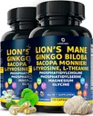 Organic Lions Mane Suplemento cápsulas - 240 Real Mushrooms Lion's Mane Capsules con Ginkgo Biloba Herb, Bacopa Monnieri, L Theanine, L Tyrosine - Mushroom Complex for Daily Wellness