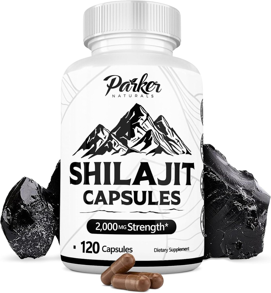 Parker Naturals Pure Himalayan Shilajit капсули, 2000 mg Сила Shilajit Resin и Fulvic Acid Addition, Vegen and Gluten- Free капсули, 120 броя капсули