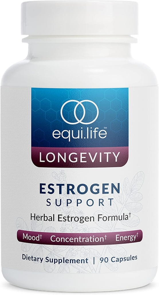 Equilife Estrogen Support, Herbal Blend Womens Supplement with Black Cohosh, Red Clover, a Gotu Kola pre celkové wellness, Plant Based Formula pre každodennú podporu, Gluten Free, Non GMO, 90 Kapsule