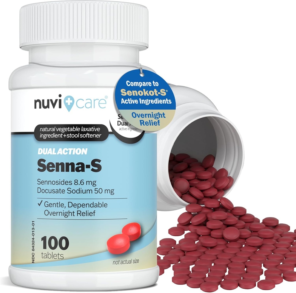 Senna Plus Laxative Stool Softener - Docusate Sodium (50mg) Sennosides Laxatifs Stimulants (8,6mg) - Comparer avec Senokot-S pour le soulagement occasionnel de la constipation* (100 comprimés)