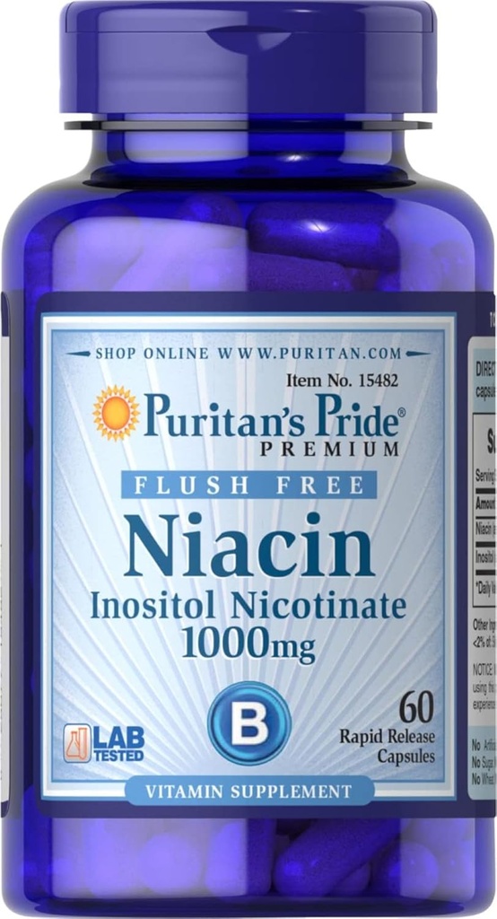 Puritans Pride Flash Free Niacin Inositol Никотинат 1000 Mg- 60 капсули, 60 Count