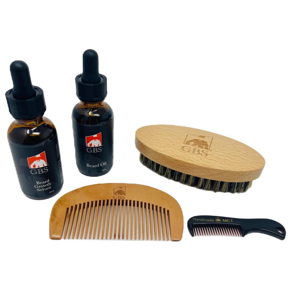 G.B.S 모든 자연 Beard Grooming Set - 나무 곰 빗, 여행 곰 브러시, 및 콧물 빗을 포함 - 모든 헤어 질내에 완벽한