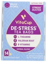 DeStress Herbal Tea Bags by VitaCup, Relaxează-te şi relaxează-te w/Chamomile, L-Theanine, Valerian Root & B Vitamine, Caffeine Single Serviţi Wellness Sachet cu ceai, 14 ct