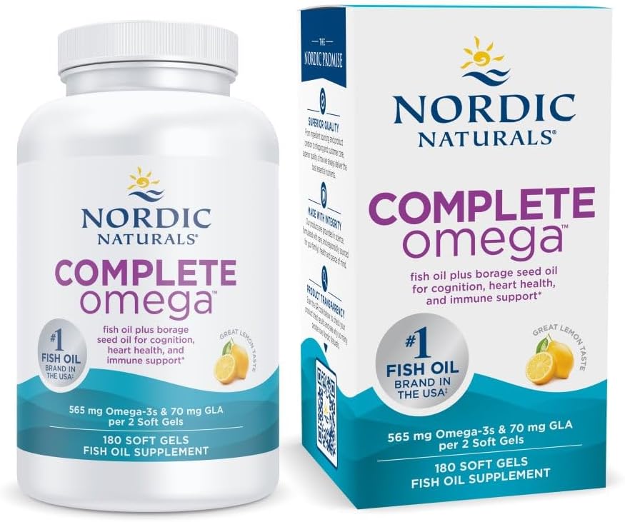 Nordic Naturals Complete Omega, Limon Flavor - 180 Soft Gels - 565 mg Omega-3 - Əlavə GLA ilə EPA & DHA - Sağlam Skin, Cognition, & Pozitif Mood - GMO - 90 Xidmət