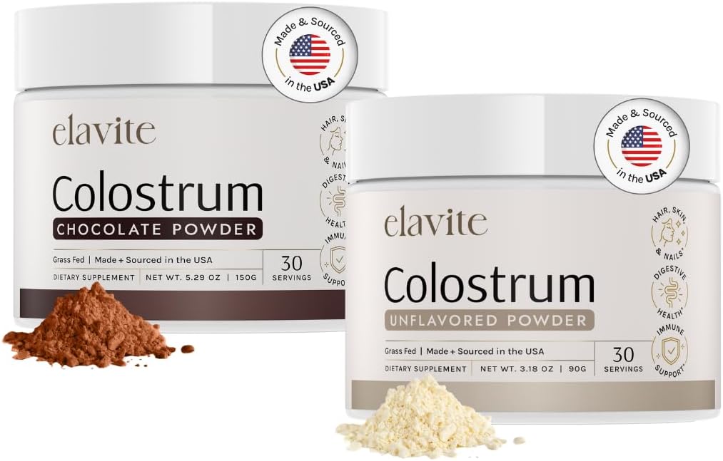 Bovine Colostrum Toz (60 Xidmətlər) Qadınlar və Kişilər üçün Grass Fed Colostrum - Sağlam Saçlar, Skin & Nails - Şokolad və Unflavored - Amerikada Made