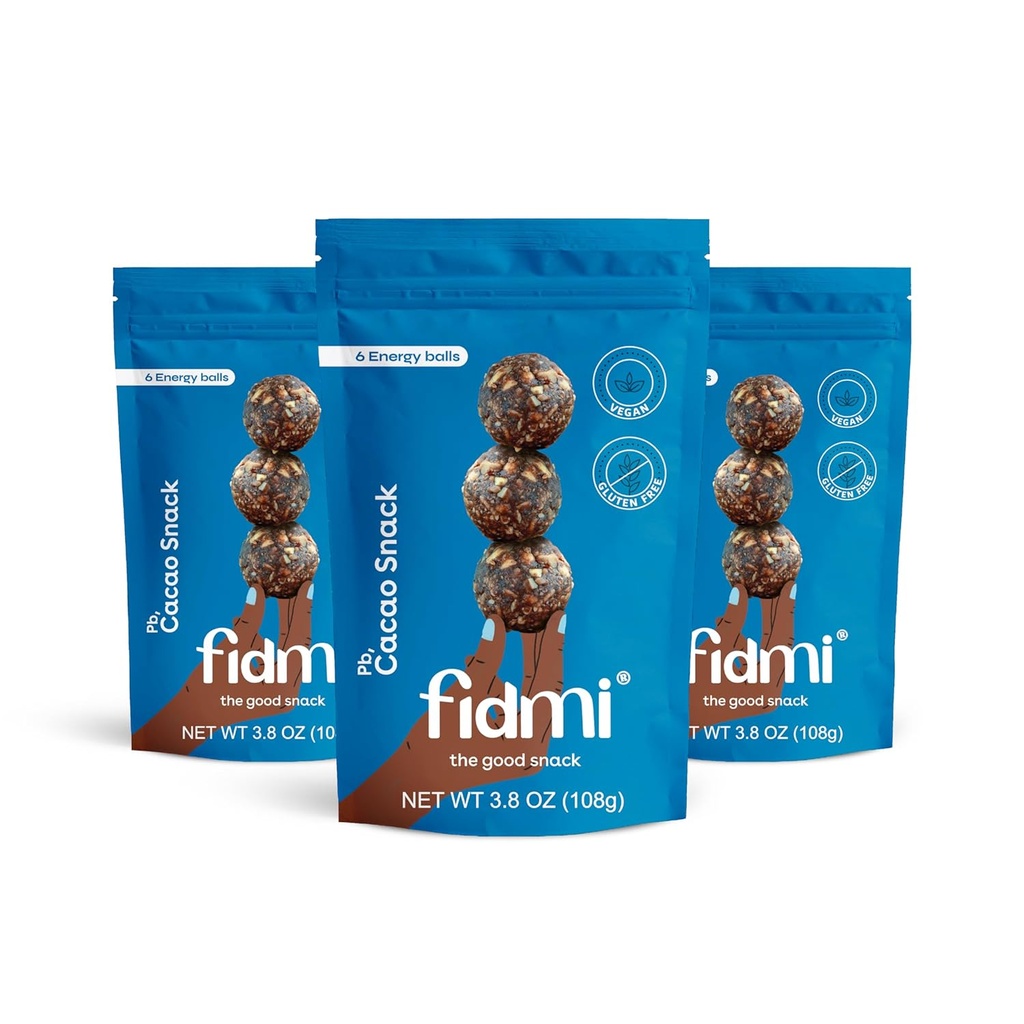 Fidmi Snack Protein Energy Balls Cacao | VEGAN - Gluten Free - Plant Based - Superfood (Cacao) - Todos os ingredientes naturais - Snack Size Bites 3.8 oz (3 conta)