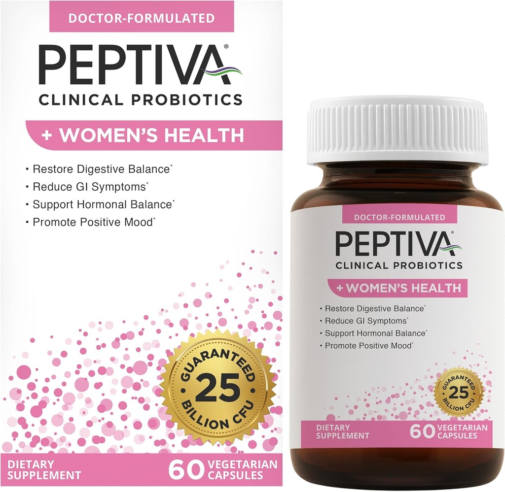 Peptiva Probiyotiks for Women's Health - Women's Probiyotik and Digestive Support, 25 Milyar CFU, Multi-Strain Probiyotik, Lactobacillus Acidofilius, Bifidobacterium - 60 Vegetarian Capsules
