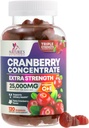 Cranberry Gummies 50:1 Cranberry Extract - Urinary Tract Support 25.000mg-ekin egina, Laguntzak Cleanse & Protect, Cran Berry Gummy Supplement + bitamina C, Chewable Cran Pills for Women - 120 Gummies