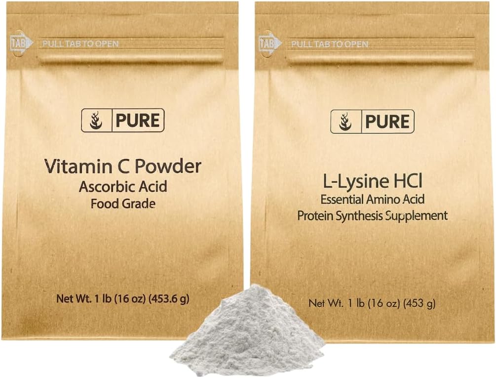 PURE ORIGINAL INGREDIENTS L-Lysine HCI and Vitamn C Powder Bundle, 1 lb Each, Non-GMO, Gluten Free, Dietary Supplements