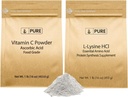 INGREDIENTES ORIGINAIS PUROS L-Lysine HCI e Vitamn C Powder Bundle, 1 lb Cada, Não-GMO, Sem glúten, Suplementos dietéticos
