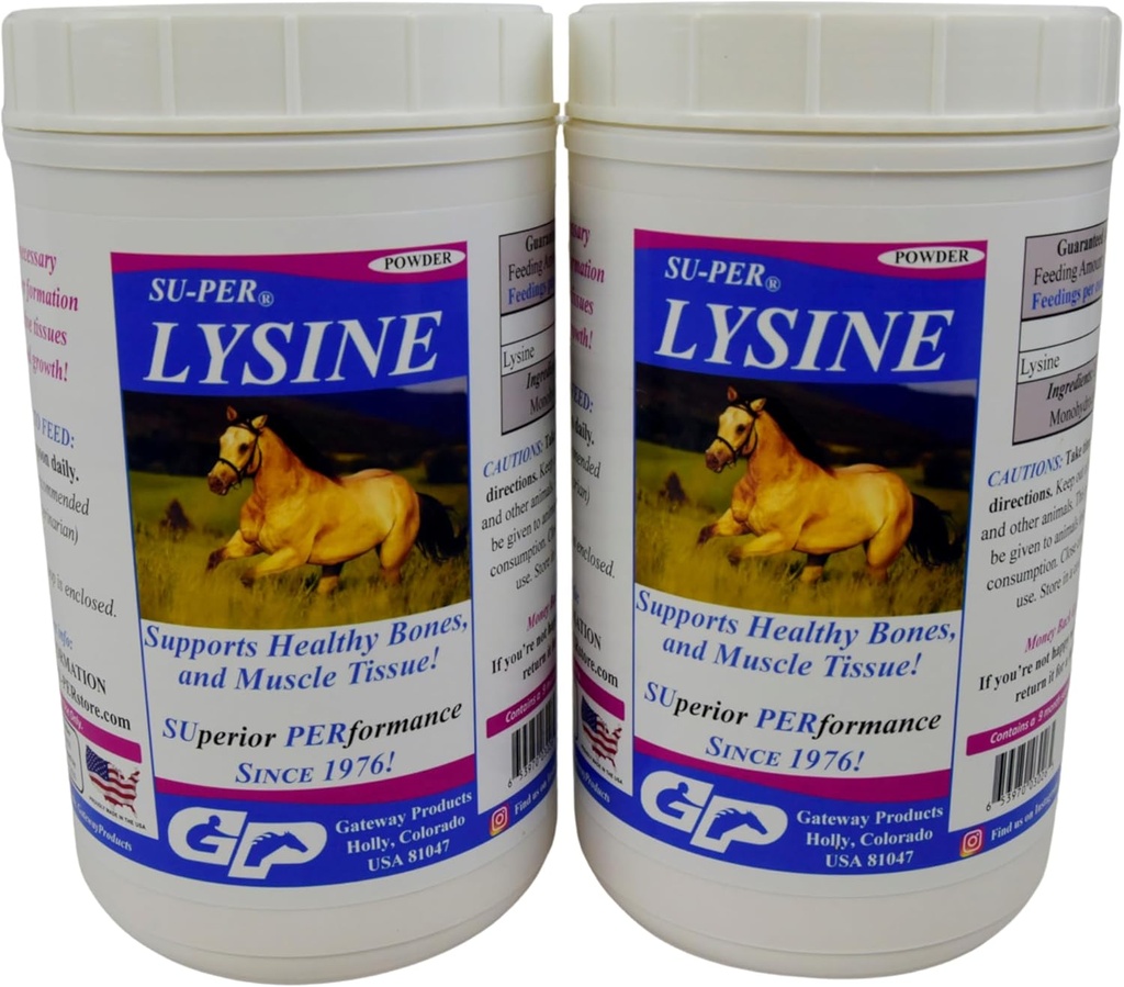 SU-PER Lysin Supplement for hester - støtter sunne bein og muskler - Equine Essential Aminosyre - 2,5 pund, (2 pakke)