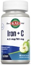 KAL Iron C, 90 Tablets, 4.5 mg / 90 mg, Natural Apple Flavor, Aumento das pílulas de ferro absorbente, Soporte inmune