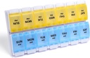 Sukuos AM PM Weekly Pill 주최자 7 일, Easy Push Button, BPA Free Vitamin Cases for Fish Oil/Supplements, Easy to Clean (Yellow&Blue)