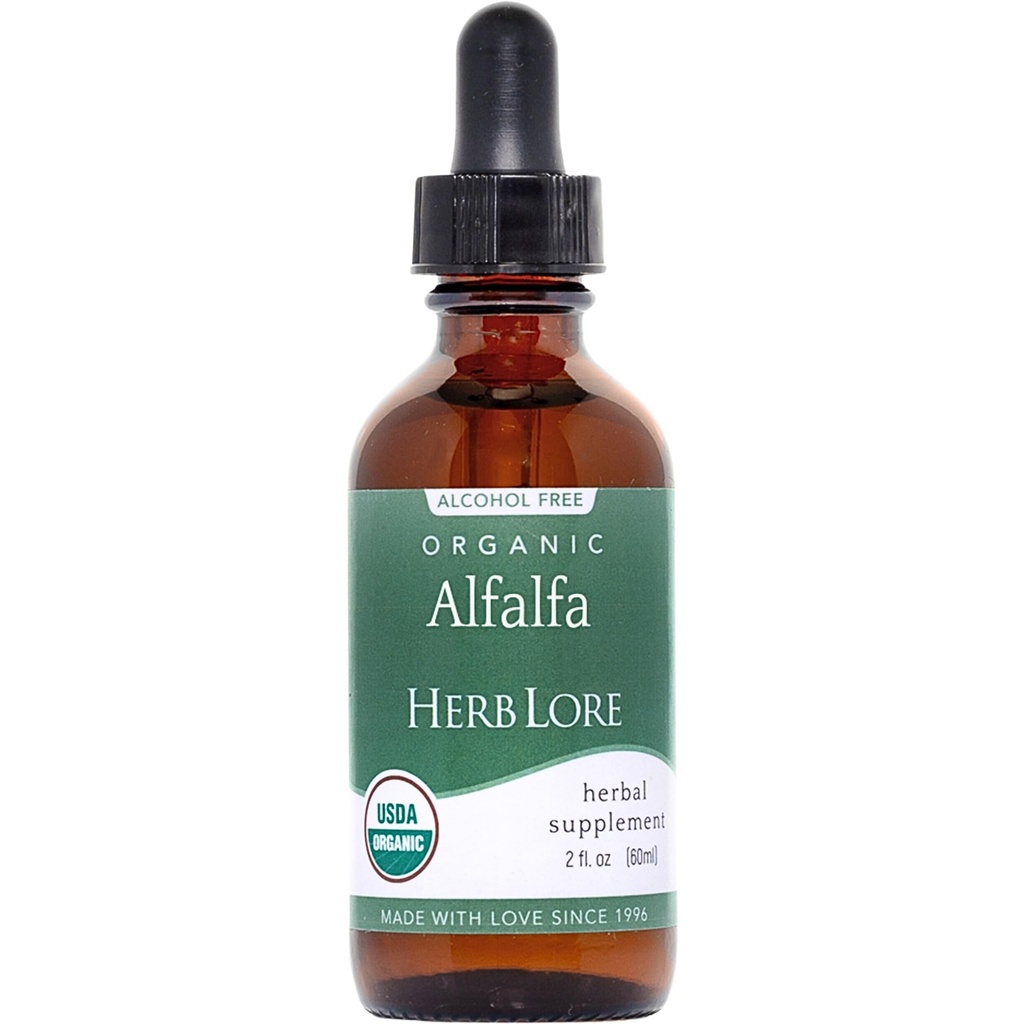 Herb Lore Organic Alfalfa Leaf Tincture Alcohol Free Liquid Herbal Support Supplement Drops for Pregnancy, Lactation & Overall Wellness (2 fl oz)