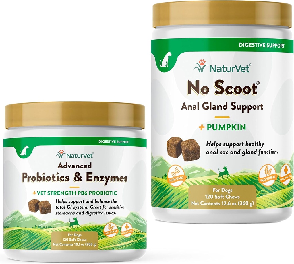 NaturVet Advanced Probiotics, Healthy Enzymes και PB6 Probiotic συμπλήρωμα για τα σκυλιά σας Στομάχι, 120 μαλακά μάσημα & Όχι Scoot για τα σκυλιά - 120 μαλακά μάσημα - Υποστηρίζει Υγιεινή λειτουργία πρωκτικό γλάρο & Bowel