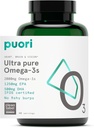 Puori Omega 3 Oil Suplemen - Ultra Pure & Burpless Wild Caught Fish Oil dengan 2000mg Omega 3 Fatty Acids, 1250mg EPA & 500mg DHA Support Heart, Brain & Eye Health - IFOS Certifikasi - 120 Softgeels