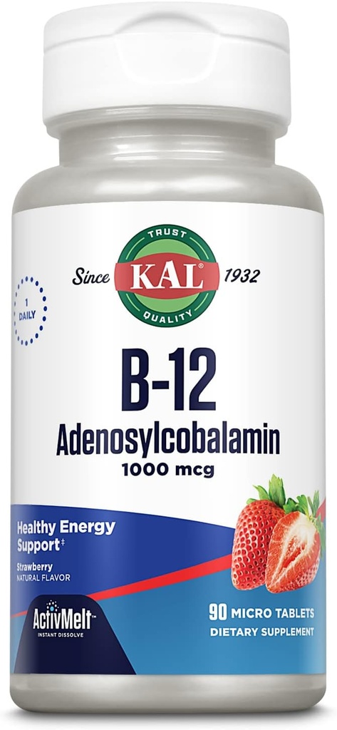KALMamina B12 Aneoscobalamin 1000 mcg - B 12taminades, actiu B-12 1000 mcg per a Dones i homes, implementació de l'Energia - Strawber Flavor - 90 Pretectes actives
