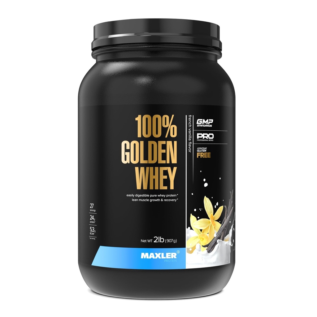Maxler 100% Golden Whey Protein - 24g of Protein per Serving - Whey Protein Powder for Pre Post Workout - Fast-Absorbing Whey Concentrate, Isolate & Hydrolysate Blend - French Vanilla Protein 2 lb