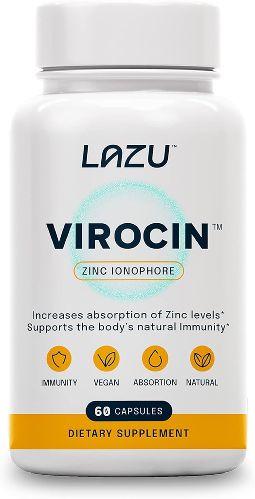 Lazu Virocain - Zinc suplementari - Zinc Ionophore CYF Zinc, Vitamina C, Vitaminada D3 UNICEF millorat Imundane Implementació i Rapid Abstrure 60 Capules