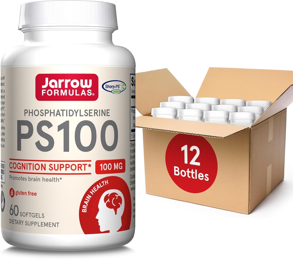 Jarrow Formules PS100 Fosfatidylserine 100 mg, Dieetsupplement voor Brain Health and Cognition Support, 60 Softgels, 20-60 Day Supply, Pack of 12
