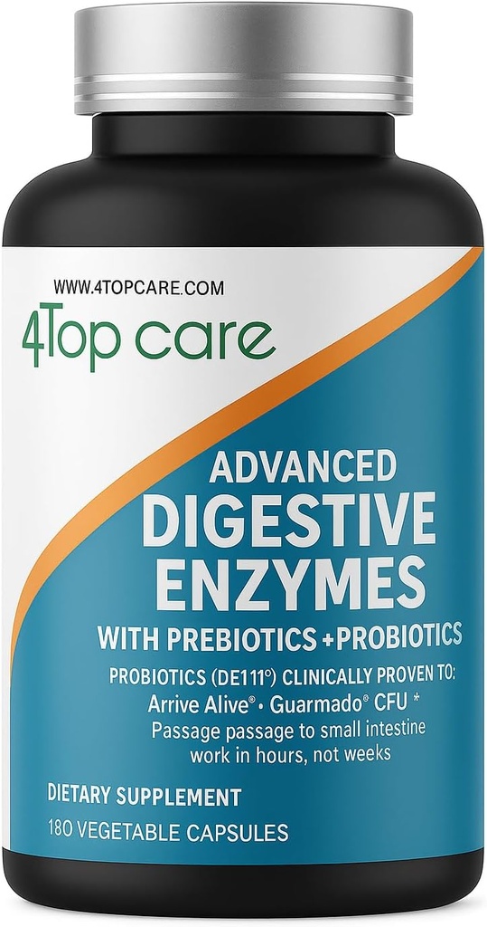 H4U Digestive Enzymes: Ultimate Health Solution with Probiotics, Prebiotics, and Enzymes for Both Women and Men. Este suplemento vegetariano enzimático contiene 180 cápsulas.