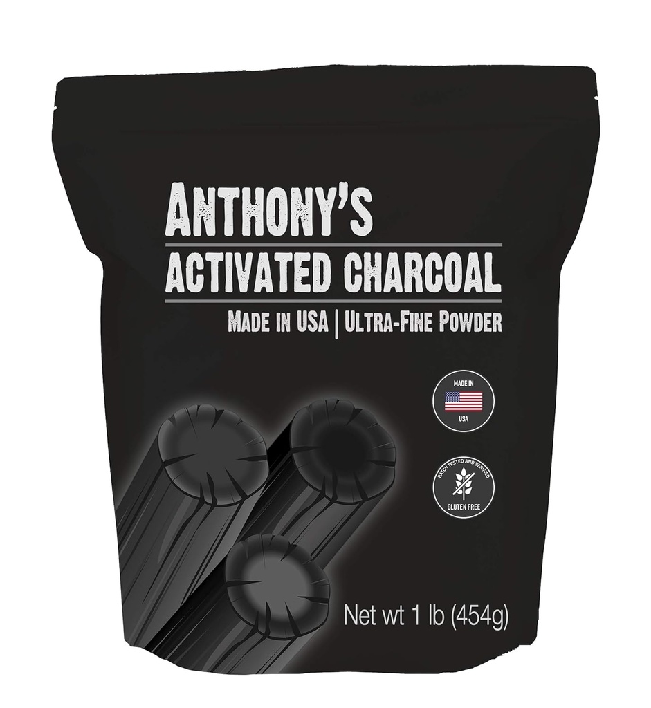 Anthony 's Aktiveret Charcoal, 1 LB, Made in USA, Ultra Fine, Gluten Free & Food Grade