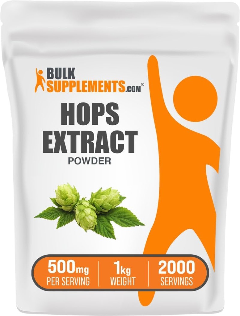 BulkSupplements.com Hops Erauzketa Hautsa - Herbal osagarria, Hops Flowers - Gluten Free, 500mg zerbitzatu bakoitzeko, 1 kg (2,2 lbs) (Pack of 1)
