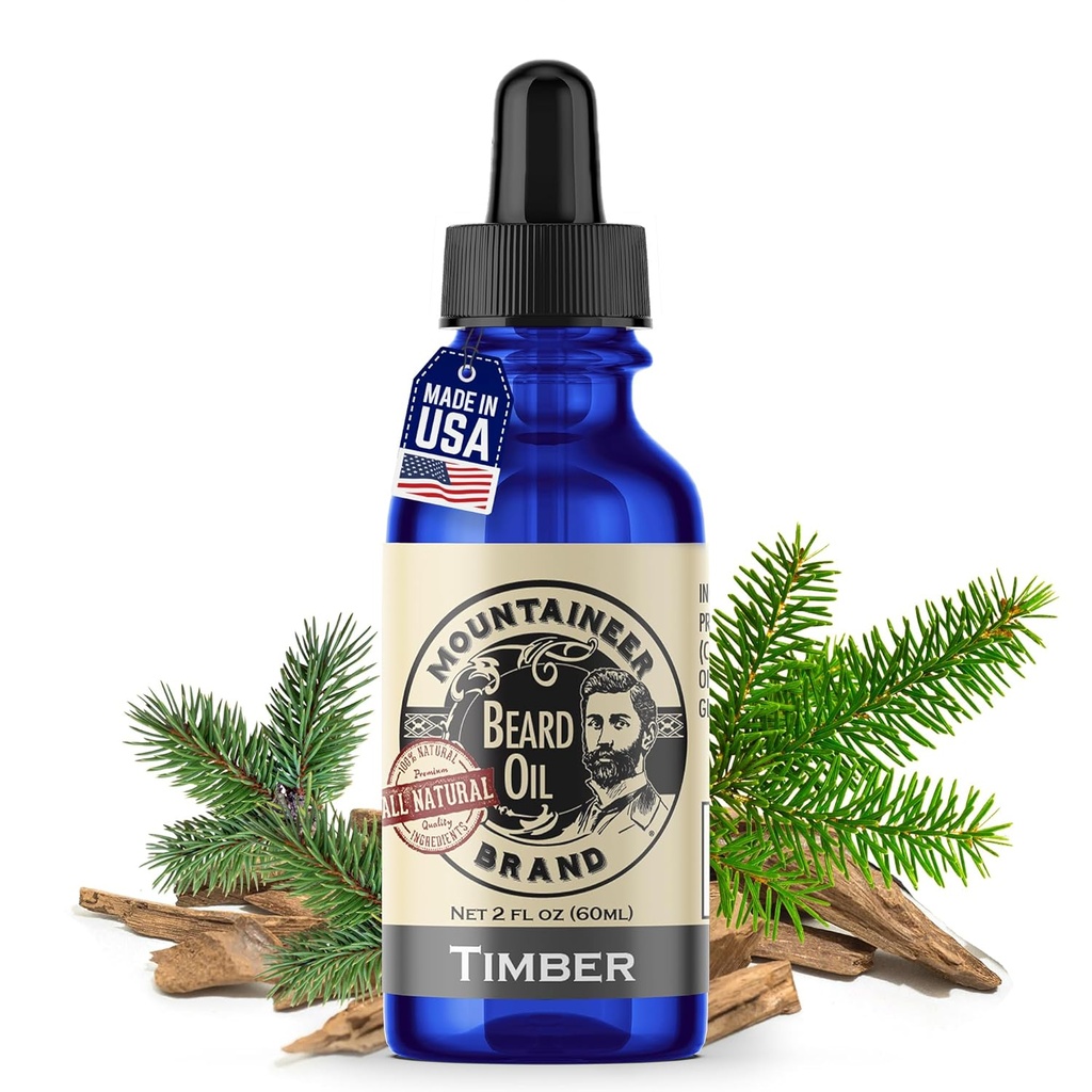 Mountaineer Natural Beard Oil with Timber Scent | Made in West Virginiaa , Hydrates, Moisturises, Softens " Conditions for Beard Growth   Treats Dry Itchy Beards for Men | 2oz