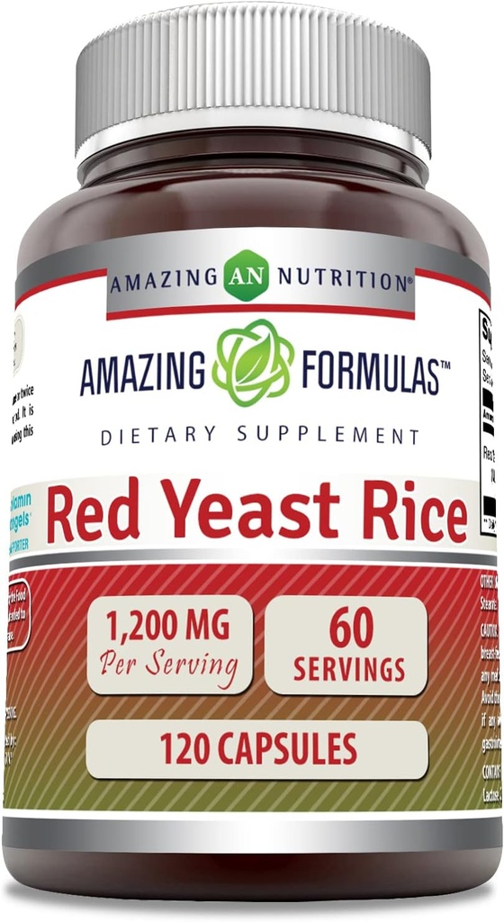 Amazing Formulas Red Yeast Rice 1200mg Per Serving Capsules Supplement Agregat 124; Non-GMO Agregat 124; Gluten Free Agregat 124; Made in USA (1 Pack, 120 Count)