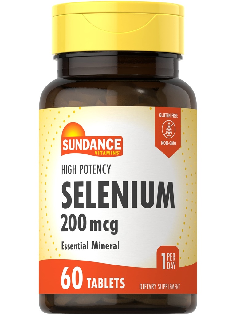Sundance Selenium 200 mcg Supplement | 60 Tablets | High Potency Formula | Vegetarian, Non-GMO, and Gluten Free Essential Mineral