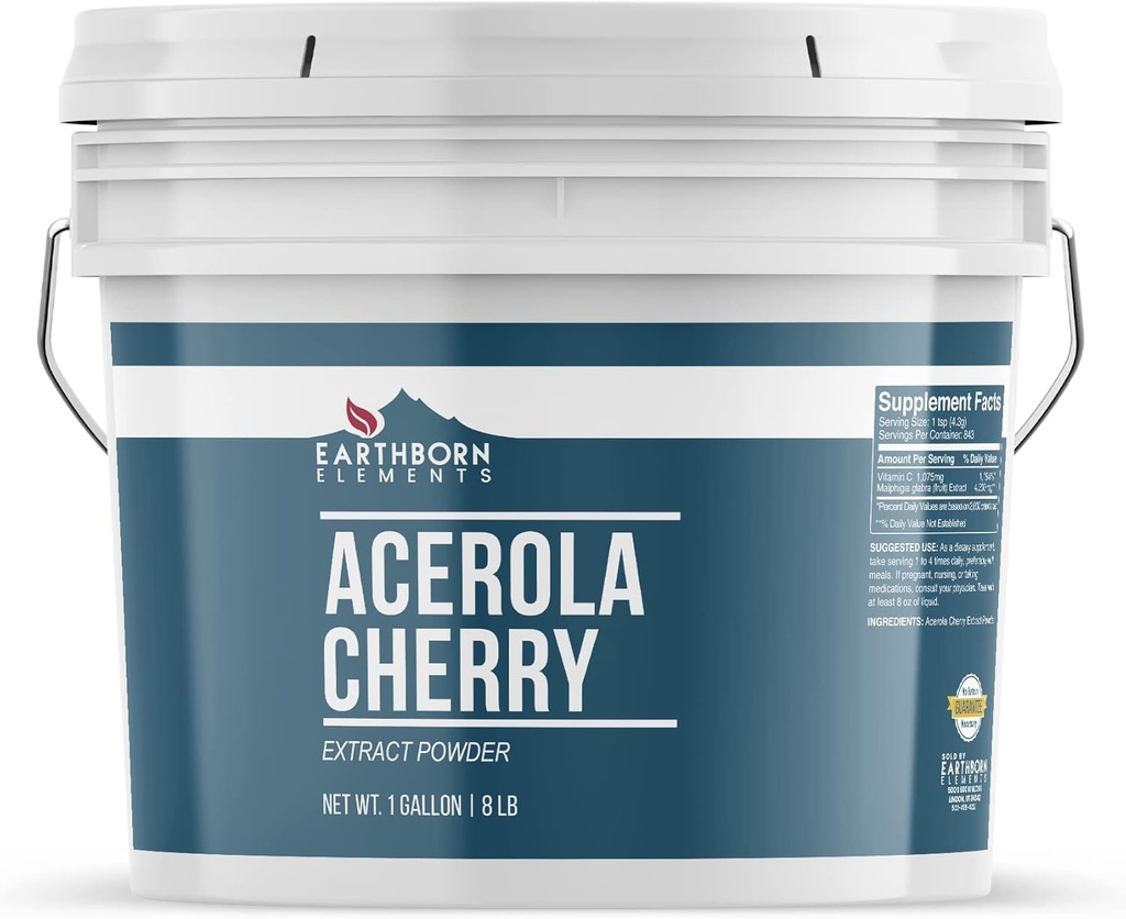 Earthborn Elements Acerola Cherry Powder 1 Gallon, Pure & Unducted, No Fillers