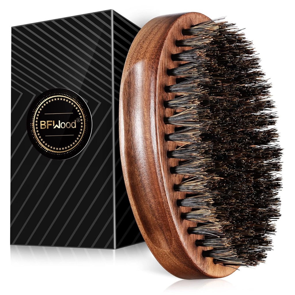 BFWood Boar Bristle Beard Brush - черный деревянный грецкий орех военного стиля, мужская деревянная щетка для усов