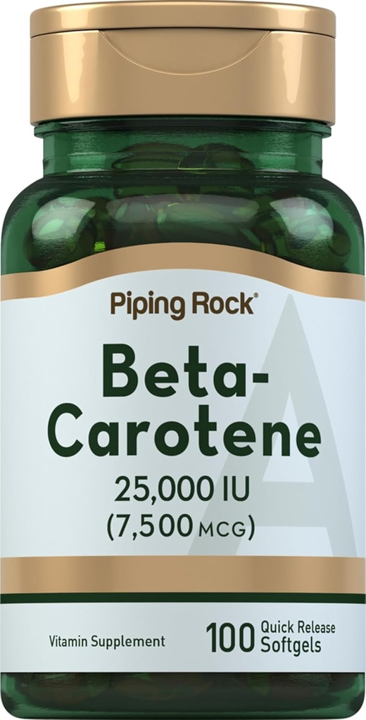 Piping Rock Beta Carotene 25000 IU Softgels | 7500 mg | 100 greve | Vitamin A Supplement | Ikke-GMO, Glutenfri