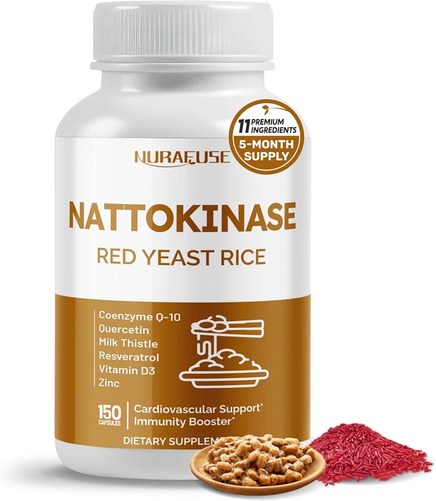 NATTOKINE 11--1 in Fórmula - amb Yest Rice Coenzyme Q-10 Quercetin, Milk Thistle, Revenratrol - No-GMO, Guten-Free, Soy-Free