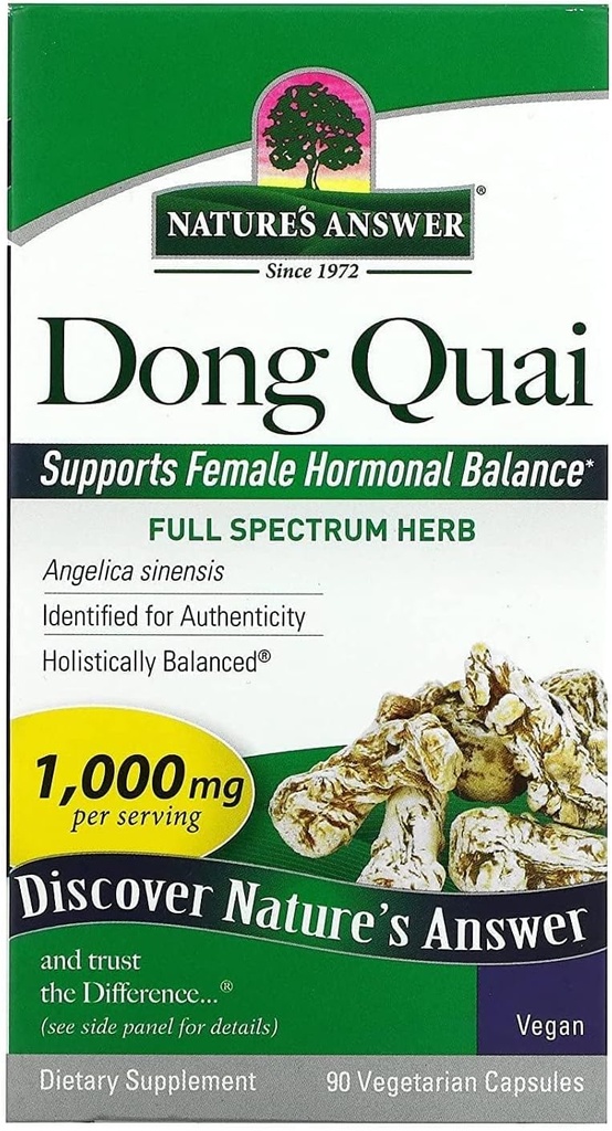 Nature's Answer Dong Quai Root 1000mg.com Supplément diététique Supporte l'équilibre hormonal féminin.