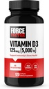 FORCE FACTOR Vitaminas D3 5000 TV Softgels, High- Power Vitaminas D Imuniteto ir kaulų sveikatos priedas, Premium Quality, No Konservants, 120 Softgels