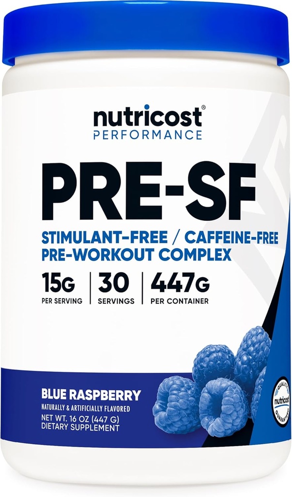 Nutricot Stimulant Free Pre- Workout, 30 phục vụ (Blue Raspberry) - Caffeine Free, Non-GMO, Gluten Free