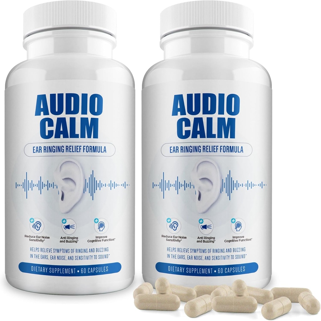 Audio Calm - Tinnitus Relief Supplement Natural Stop Tinnitus Solution - Relieves Ear Ringing, Buzzing, Натисніть кнопку 60 Капсули (2)