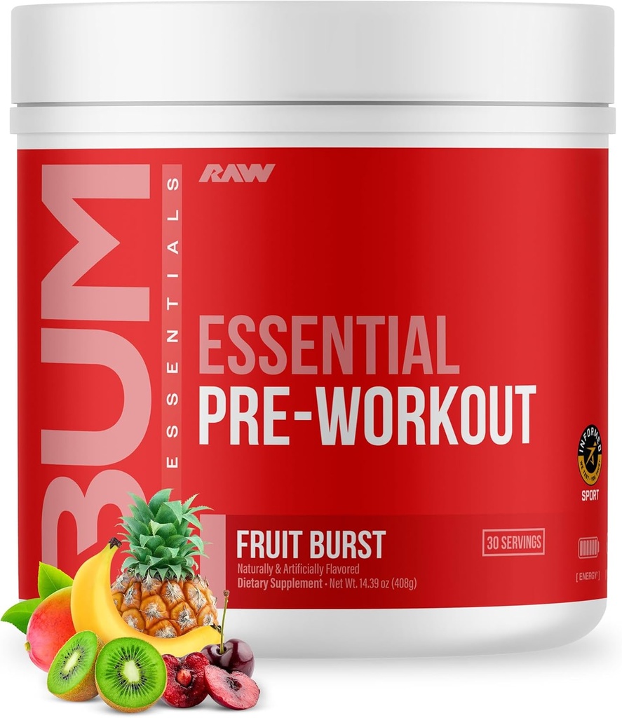 RAW Essen Seeny Pre-Wout Powder (Fruit Burst) - Chris Bumstead Sports Nutrition suplementaris per a homes i dones - Energy Powoutder amb Cafeine, L- Citrulline, L- Tyrosine, & Betaan Schene