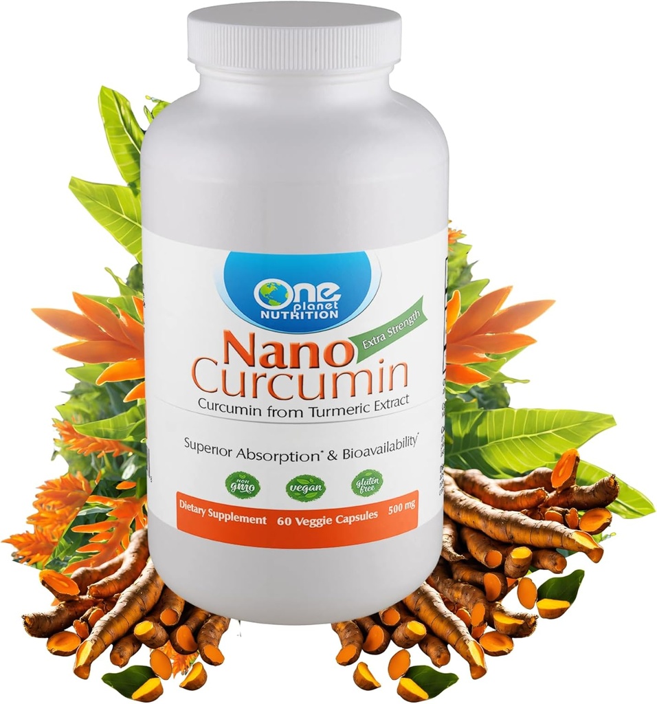 One Planet Nutrition Nano Curcumin 500 mg Veggie Capsule (60 Serve), Nano per Alta Assorbimento, Supporti Benessere complessivo, Non OGM, Vegan, Senza Glutine