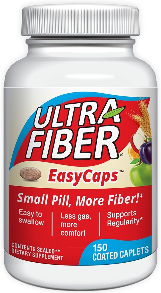 Ultrafiber Caplet - High- Fiber Supplement for Regularity - 48% více fiber per Caplet - Rozpustné a nerozpustné Fiber Blend - Easy- to- Swallow Coated Caplet - 150ct