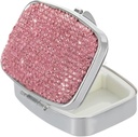 药丸组织者旅行,Square Small Metal Pill Box case,Compact Medicine 维生素容器,便携式药丸持有者瓶(Pink)