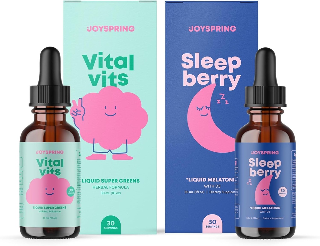 JoySpring Multivitamin & SleepBerry Bundle | ילדים ויטמינים ומינרלים מקורם באופן טבעי, non-GMO, Non-Alco Catholic Liquid Formula, Immunity Health Support