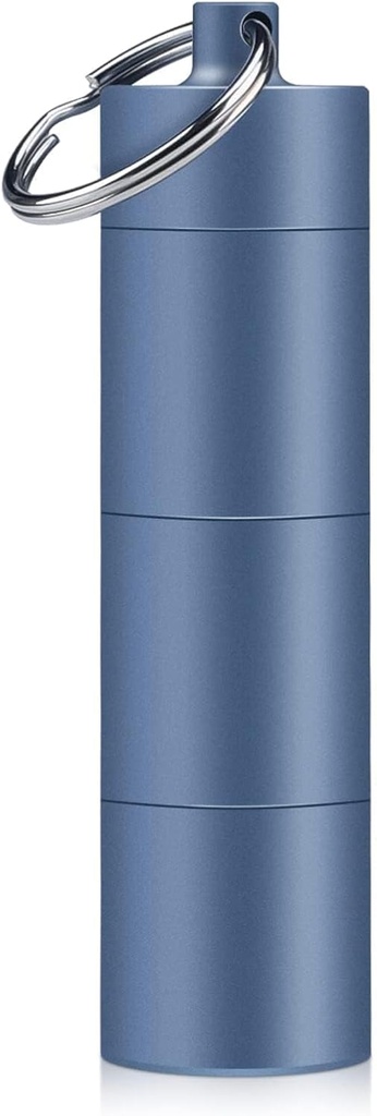 Opret Schlüsselanhänger Pillenhalter, 3 Komponenten Metall Small Pill Case, Wasserdichte tragbare Reise Pille Box, Pill Container für Geldbeutel (blau)