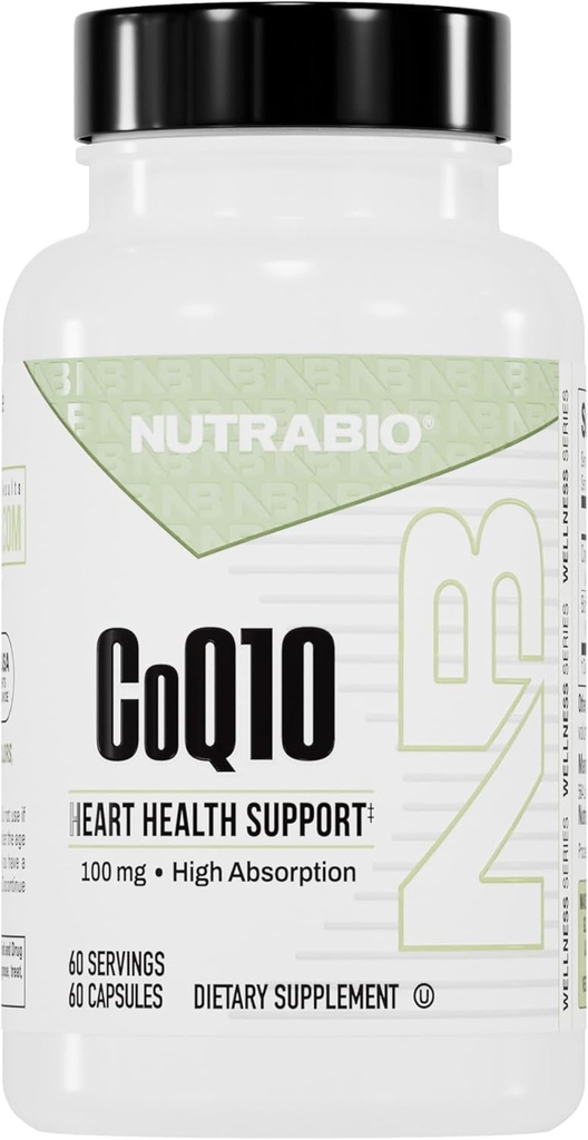 NutraBio CoQ10 Supliment alimentar, Funcţie cardiacă sănătoasă & Producţia de energie celulară, 100mg - 60 capsule