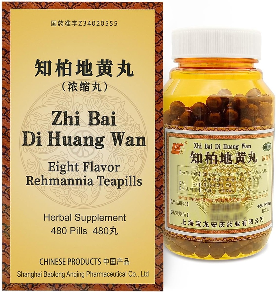 Zhi- Bai Di- Huang Wan Herbal Supplement 480 Pills (60 Tjenester, økonomi størrelse) - Formel 8 Arme Rehmannia for Yin Nourisation