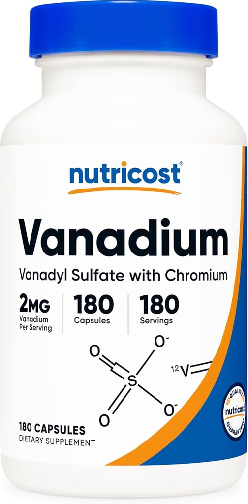 Nutricost Vanadium + Chromium 2mg 180 Вегетаріанські капсули - Глютен Безкоштовно, Non-GMO - Vanadium Supplement