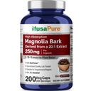 NusaPure Magnolia Bark Capsules, 250 mg, 200 Veg Capsules (Non-GMO, Vegan)