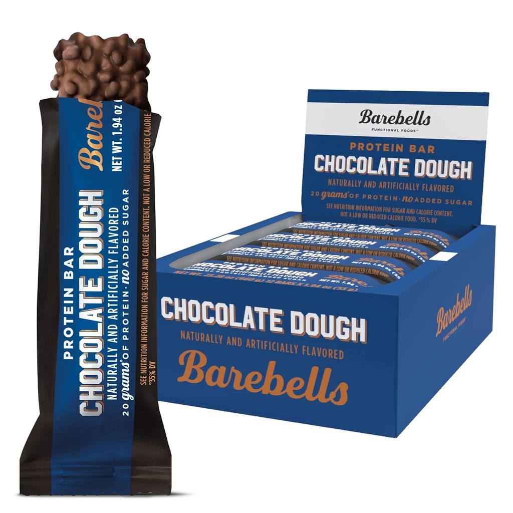 Barebells Protein Bars Chocolate Dough - 12 Count, 20g High Protein Treats - Chocolate Nutrition Bar mit 1g Gesamtzucker - On-The-Go Frühstück oder Post-Workout Snack